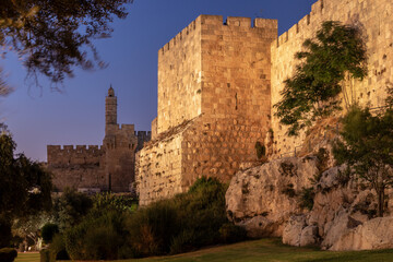 Jerusalem Old City Walls and The Citadel at Night