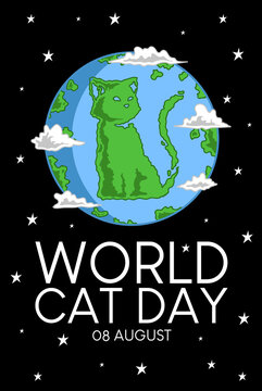 Cat-shaped island seen from space illustration design ,this image is intended to celebrate world cat day,can be used as a greeting card or poster