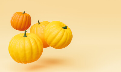 pumpkins floating in the air. autumn and october concept