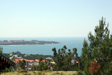 The Black Sea. Beautiful sea horizon and blue water. View from a high mountain.