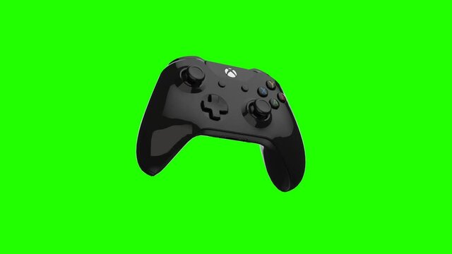 Flying 3d illustration render similar to xbox series x Video game controller  on Green background