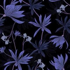 Abstract Flower Pattern in Deep Blue Background