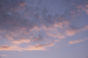 Naklejka na ściany i meble sunset sky, beautiful pink clouds on blue sky