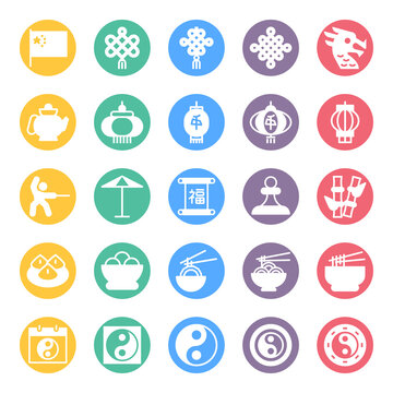Circle color glyph icons for chinese culture.