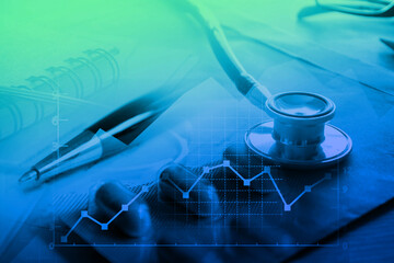Medical examination and healthcare business graph, health information analytics, healthcare...