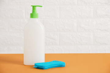plastic blank bottle with dispenser for soap or dishwashing detergent and silicone cleaning sponge...