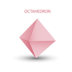 Vector illustration of a pink octahedron on a white background with a gradient for for game, icon, logo, mobile, ui, web. Platonic solid. Minimalist style.