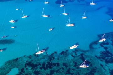 Fototapeta premium Aerial view of the old lighthouse of Veli Rat on the island of Dugi Otok, Croatia, beautiful seascape