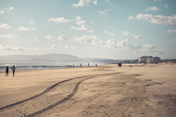 beach. recreation concept. windy weather on the beach