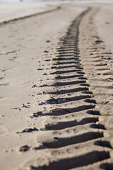 traces of a tractor on the beach