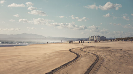 beach. recreation concept. windy weather on the beach