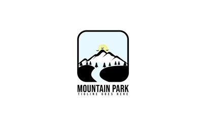 Mountaintop Minimalist Hill Scenery Vector logo design, mountain and fir tree vector logo