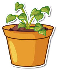 Sticker design with plant in a pot isolated