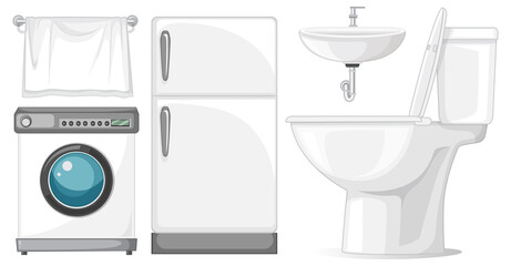 Toilet furniture set for interior design on white background