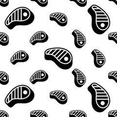 Steak Icon Seamless Pattern, Meat Sliced Parallel To The Fibers