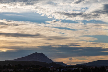 the Sainte Victoire mountain in the light of a stormy summer morning