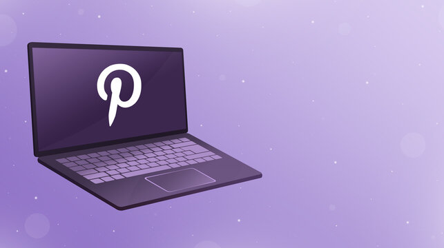 Open laptop with pinterest icon logo on screen 3d