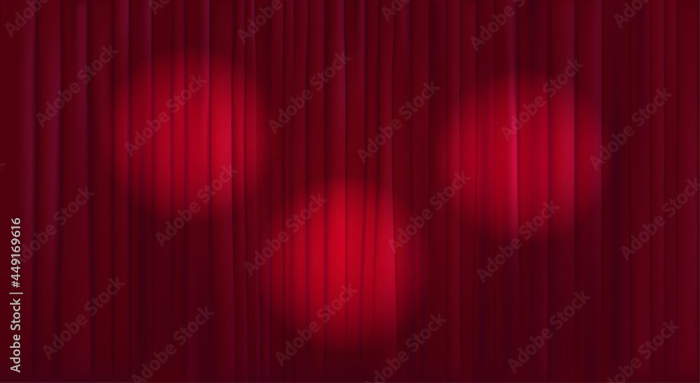 Poster red background with curtain and light beams