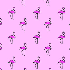 Flamingo pink seamless pattern. Green abstract natural background