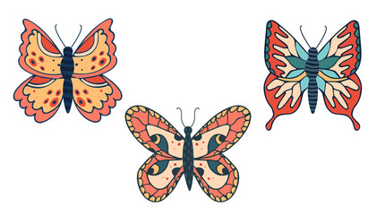 Obraz na płótnie Canvas Set of beautiful butterflies. Vector illustration.