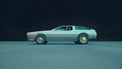 Obraz na płótnie Canvas Retro Auto beleuchtet vor dunklem Hintergrund | 3D Render Illustration