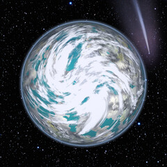 Comet over the earth. Meteor rain. The elements of this image furnished by NASA.