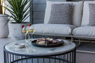 Cheese platter and wine