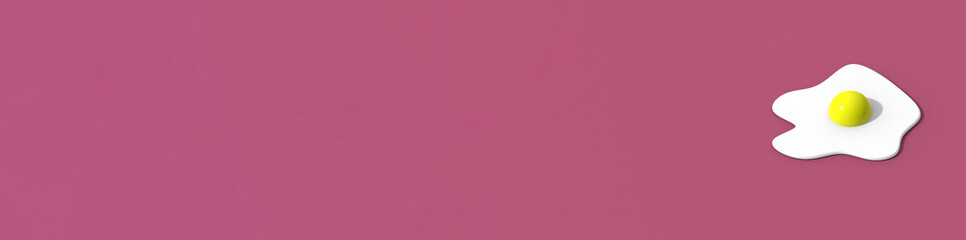 fried chicken egg on a pink background. banner for insertion on the site. egg inside close-up. 3d image. 3d rendering.