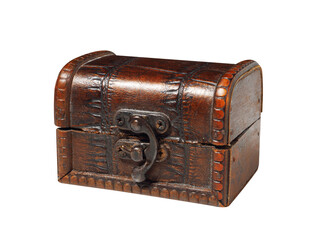 Vintage jewelry wooden box on white background