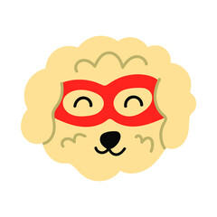 Head of bichon frise wearing superhero mask. Vector illustration on white background.