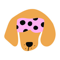 Head of dachshund wearing sleeping mask. Vector illustration on white background.