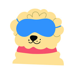 Cute dog wearing sleeping mask. Illustration on white background.