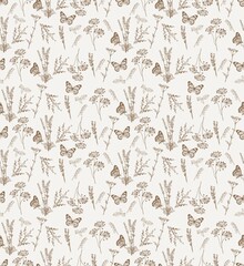 vintage meadow flower butterfly design seamless print pattern vector