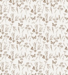 Fototapeta premium vintage meadow flower butterfly design seamless print pattern vector