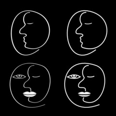 set of faces. silhouettes of faces. for logo, for decoration, style, stylization, minimalism.