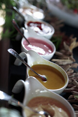 Assorted sauces to accompany Belgian food. - 449173481