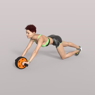 3D Rendering of an Isolated Fitness Girl making Sport with a roller
