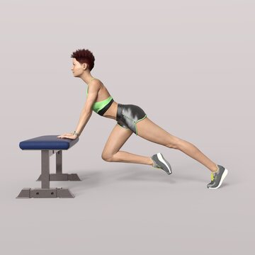 3D Rendering of an Isolated Fitness Girl making Sport on a bank
