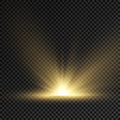 Star explosion, yellow glow lights sun rays.