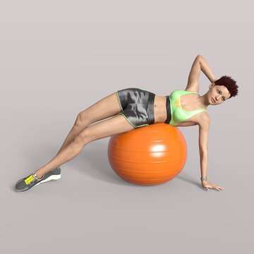 3D Rendering of an Isolated Fitness Girl making Sport with a ball