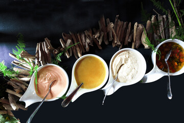 Assorted sauces to accompany Belgian food. - 449173848
