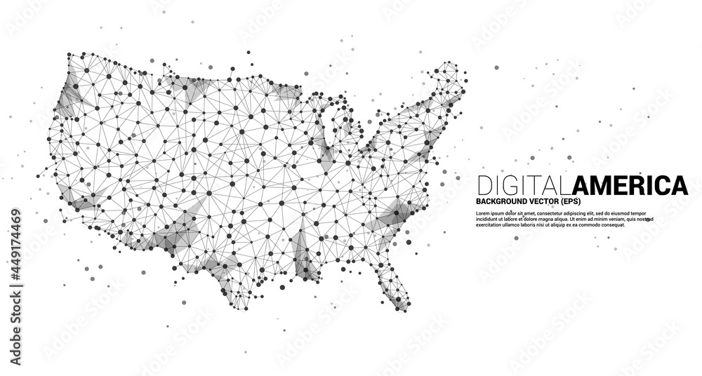 Poster vector united states map from polygon dot connect line. concept for america digital network connecti