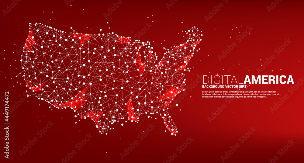 Poster vector united states map from polygon dot connect line. concept for america digital network connecti