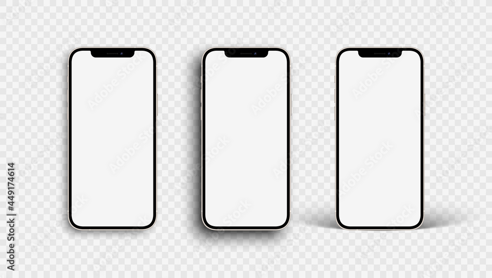 Wall mural mockup smartphone with three different shadows isolated on transparent background. vector illustrati