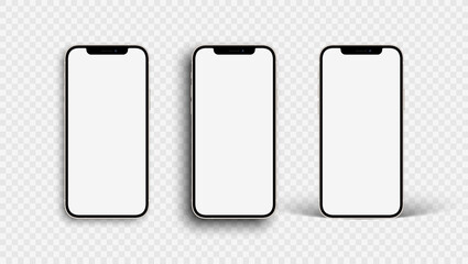 Mockup smartphone with three different shadows isolated on transparent background. Vector illustration EPS 10