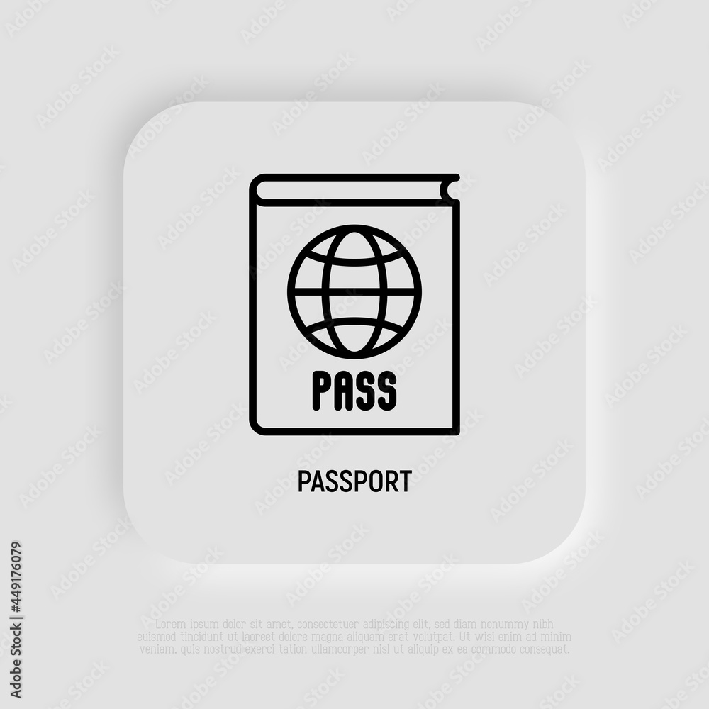 Poster passport with globe thin line icon. modern vector illustration of identification document.