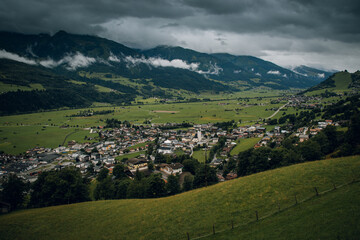 Aerial view of the mountains from Kaprun Austria.