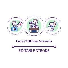 Human trafficking awareness concept icon. Prevent kidnapping and human trade abstract idea thin line illustration. Educate people about slavery. Vector isolated outline color drawing. Editable stroke