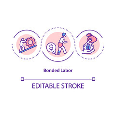 Bonded labor concept icon. Person exploitation against will abstract idea thin line illustration. Labour for repayment for loan. Peonage. Vector isolated outline color drawing. Editable stroke