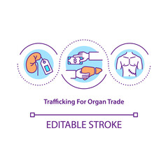 Trafficking for organ trade concept icon. Black market organ selling abstract idea thin line illustration. Illicit organ harvesting. Vector isolated outline color drawing. Editable stroke